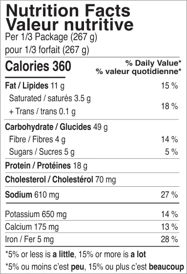 nutr facts chicken lasagna